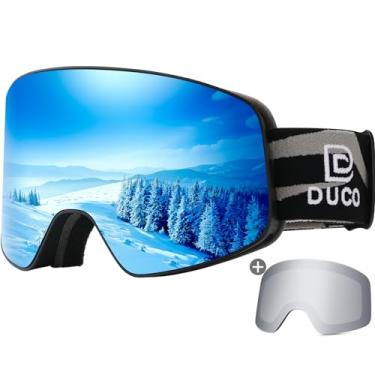 Imagem de DUCO Óculos de esqui Snowboard para homens e mulheres, OTG Leve Inverno Snowmobile Óculos de Neve Antiembaçamento 100% Proteção UV DCS001 (Armação Preta Revo Azul + Lente Prata)