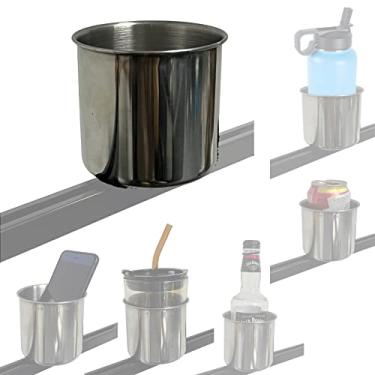 Imagem de Suporte multifuncional para copo de caiaque, suporte de bebida montado em trilha, suporte para telefone, suporte para latas de garrafa de caiaque, instalação de trilho de caiaque, aço inoxidável (com vários orifícios de drenagem) – sem trilho
