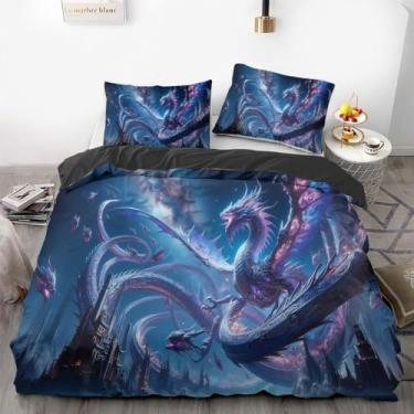 Imagem de Jogo de cama com capa de edredom dragão - perfeito para decoração de quarto infantil, conjunto de três peças (sem enchimentos) (estilo 7, Queen 228 x 228 cm + 51 x 76 cm)