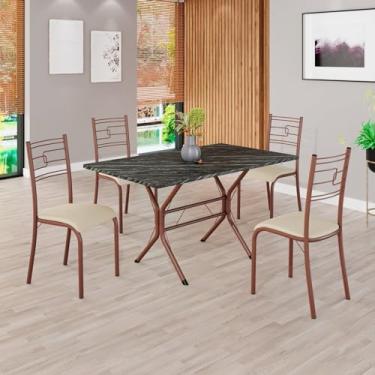 Imagem de Conjunto Sala de Jantar Mesa Retangular 120x75cm Tampo Pedra Ardósia Indiana 4 Cadeiras Paraty Creme/Marrom
