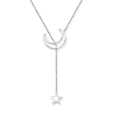 Imagem de JczR.Y Colar de lua e estrela – Pingente de franja de pentagrama crescente com strass de estrela de cristal e lua para mulheres, acessórios de joias, 1.6cm*1.6cm (crescent), 0.8cm*0.8cm (star), Metal