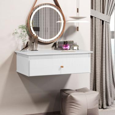 Imagem de Penteadeira De parede Suspensa Branco Brilho Com 1 Gaveta