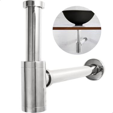 Imagem de Dona D Cor, Sifão Copo Metal Cromado 1 1/4 Para Cuba Aparente Pia Suspensa Banheiro Sifao Com Copo Quadrado Para Lavabo Lavatório Luxo Brilhoso