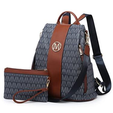 Imagem de Mochila feminina MKP COLLECTION moderna, com vários bolsos, antifurto, bolsa de ombro e de viagem, 2 unidades, Azul escuro, 11.8"L x 5.5"W x 14"H