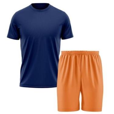 Imagem de Kit Calção Short Futebol Basquete Laranja + Camiseta Manga Curta Masculina-Masculino