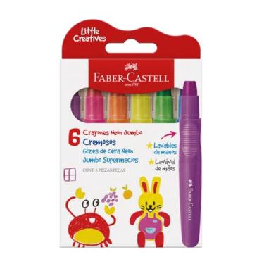Imagem de Giz de Cera Jumbo Little Creatives, Neon, Faber-Castell, Supermacio, Grosso, Infantil, Pré-escola, 6 Cores