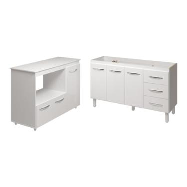 Imagem de Mobília Decor, Balcão Armário Cozinha Carine Gabinete de Pia 140 cm e Balcão Lilian para Forno Elétrico e Microondas Branco