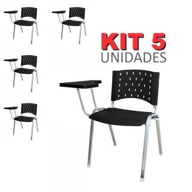 Imagem de Cadeira Universitária Plástica Preta 5 Unidades Prancheta Plástica Bas