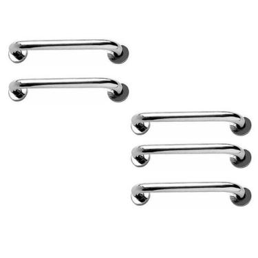 Imagem de Alça de Apoio Barra 30cm Kit 5 Unidades Inox Idoso Cadeirante Deficien