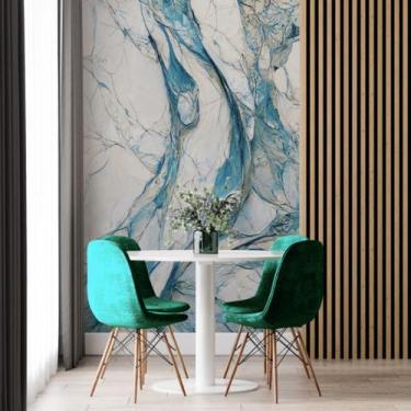 Imagem de Papel de Parede Painel 3D Mármore Branco Azul Vinílico 2M Auto Colante