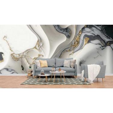 Imagem de Papel de Parede Painel 3D Mármore Branco com Cinza 4M Revestimento Ped