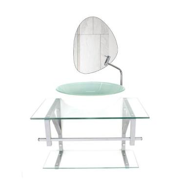 Imagem de Conjunto Gabinete Vidro Banheiro 60cm Com Espelho Orgânico Moderno - C