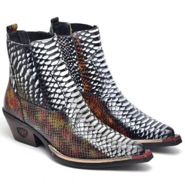 Imagem de Bota Country Masculina Couro Jacaré Bico Fino Textura Estilo - Fakcini