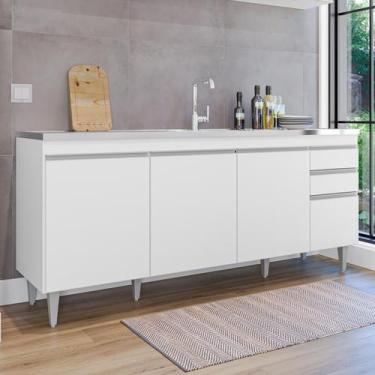 Imagem de Balcão de Cozinha 180 cm 4 Portas 2 Gavetas SEM Tampo Agatha Branco - 