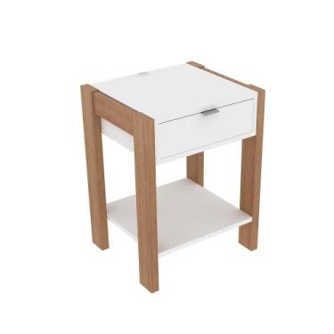 Imagem de Mesa de Cabeceira 1 Gaveta AZ1016 Amêndoa/Branco - Tecno Mobili, Amênd