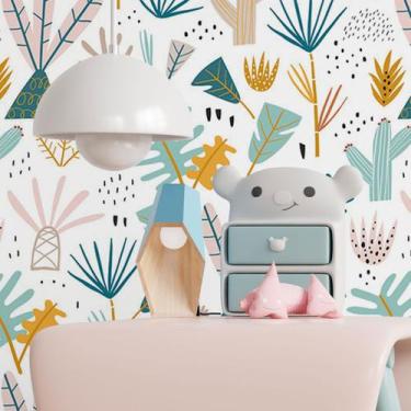 Imagem de Papel De Parede Adesivo Infantil Folha Cacto N017059 0,58X3M - Adesivo