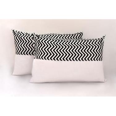 Imagem de 2 Fronha 100%algodão Estampado Meio Branco Chevron Com Ziper 50 X 70 -
