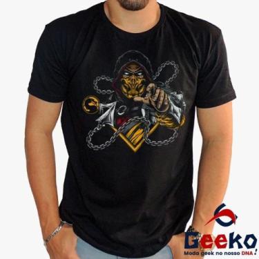 Imagem de Camiseta Mortal Kombat 100% Algodão Scorpion Geeko, Preto gola careca,