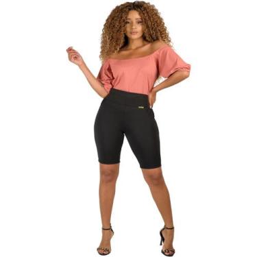 Imagem de Bermuda com Bolsos Neoprene Feminina Cintura Média Catwalk Preto, GG, 