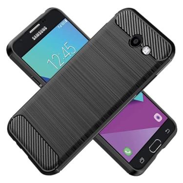 Imagem de HTXWXJC Capa para Galaxy J3 Prime 2017/J3 Emerge/Express Prime 2/Amp Prime2/J3 2017, capa protetora fina de borracha TPU de fibra de carbono à prova de choque para Samsung Galaxy J3 Prime 2017 preta