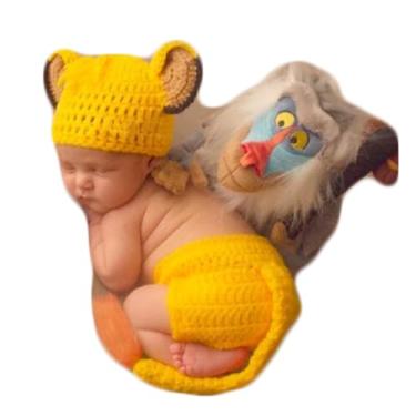 Imagem de Vemonllas Acessórios para fotografia de bebês recém-nascidos, meninos, meninas, crochê, gorro e calça, fantasias infantis para sessão de fotos, Amarelo, M
