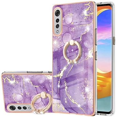 Imagem de Monwutong Capa de telefone de ajuste fino para LG Velvet 4G/5G, capa rígida IMD mármore padrão brilhante suporte para meninas, lente de câmera e capa de proteção de tela para LG Velvet, ZHDD roxo