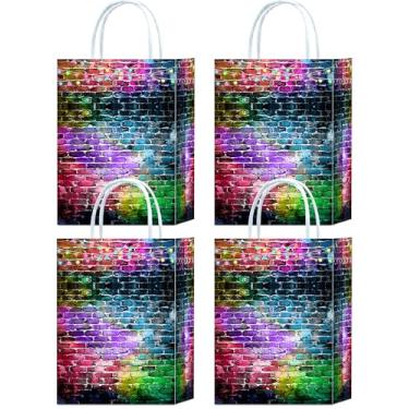 Imagem de 16 peças de sacos de lembrancinha de festa de tijolos de grafite para decorações de orgulho e hip hop neon dos anos 80 - sacolas de presente de grafite colorido, lembrancinhas de tijolos de festa dos