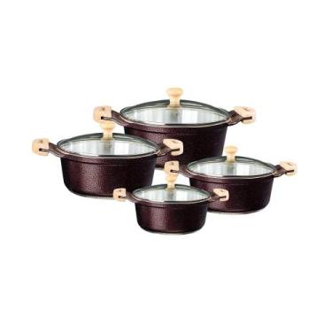 Imagem de Jogo de panelas aluminio fundido tampa de vidro e alças c/ proteção ma