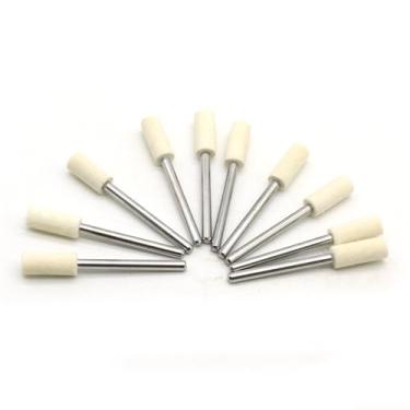 Imagem de TEMO 10 peças rebarbas de feltro lã bob polimento moagem #1 cilindro 1/4 6 mm com haste 1/8 para ferramentas rotativas dremel
