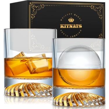 Imagem de KITNATS Copos de uísque à moda antiga de cristal soprado à mão, copos de rochas, coquetéis, bourbon, uísque, rum, vodka, licor 340 g - conjunto de 2 presentes para homens
