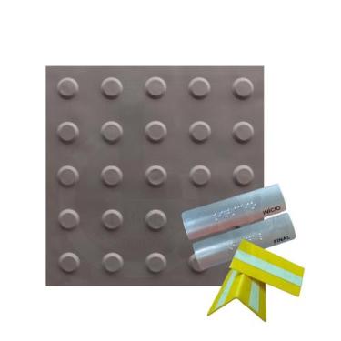 Imagem de 10 pisos tátil alerta pvc 25x25cm+kit escada acessivel 7x3cm - LAGGE A