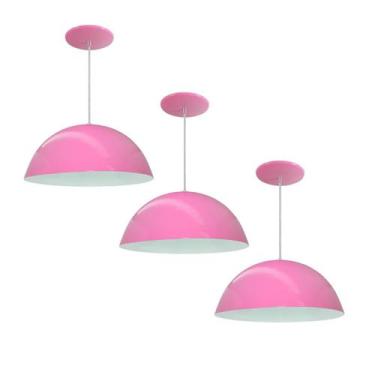 Imagem de Kit 3 Luminária Pendente Meia Lua 50cm Interior Branco Brilho Com Fiaç
