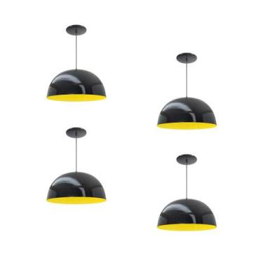 Imagem de Kit 4 Luminária Pendente Meia Lua 24cm Interior Amarelo Com Fiação 110