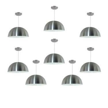 Imagem de Kit 8 Luminária Pendente Meia Lua 24cm Com Interior Branco Brilho Fiaç