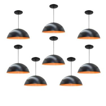 Imagem de Kit 8 Luminária Pendente Meia Lua 40cm Com Interior Laranja Fiação 110