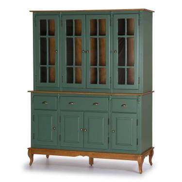 Imagem de Arca Oratório 4 Portas Madeira, 3 Gavetas E 4 Portas Vidro Hannover - M560806 Cor Laca - Verde Musgo