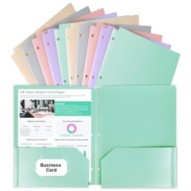 Imagem de HABGP 10 peças, 3 pastas de anel com bolsos, pastas de arquivo pastel com porta-cartões de visita, pastas de plástico, pastas estéticas para documentos, material escolar, escritório