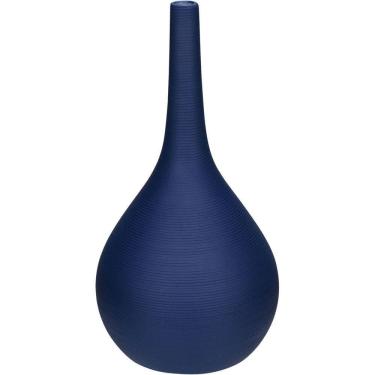Imagem de Vaso Decorativo Enfiete Casa Aparador Garrafa Home&co Cerâmica 29x15x15cm Azul Navy