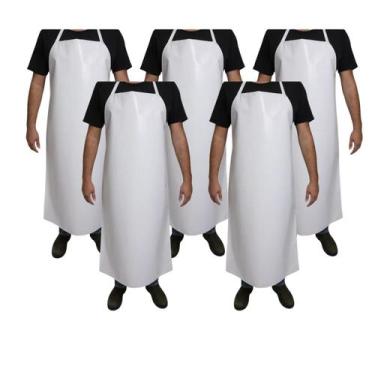 Imagem de Kit com 5 Aventais Brancos - Impermeáveis - Cozinha/Açougue  - Mazza