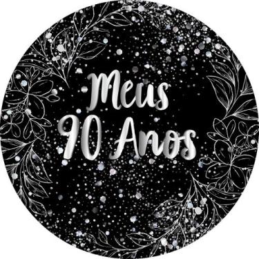 Imagem de Painel De Festa Redondo 1,50x1,50 -Fundo Preto Folhagens Efeito Brilho