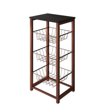 Imagem de Fruteira de Chão Cozinha Desmontada Aço Cobre Cesto Cobre Tampo Preto 