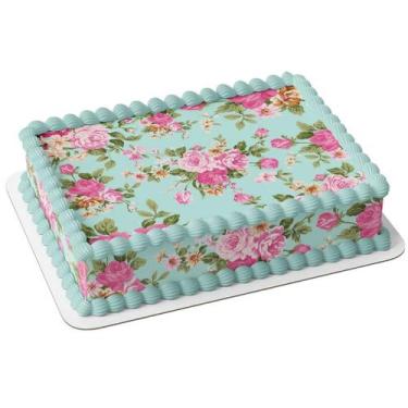 Imagem de Papel arroz e faixa para bolo  floral estampa flores - Catias Cakes