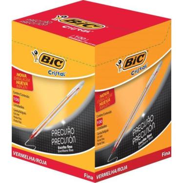 Imagem de Caneta Esferográfica BIC Cristal Fina Vermelha - Caixa com 100 Unidade
