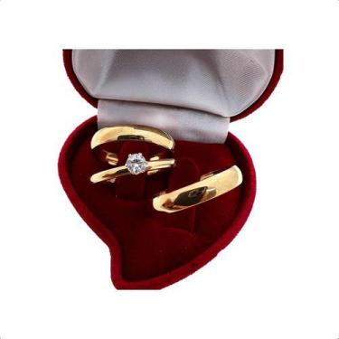 Imagem de Par De Alianças Casamento Abaulada 4mm Aço C/ Anel Solitário - Drs Ste