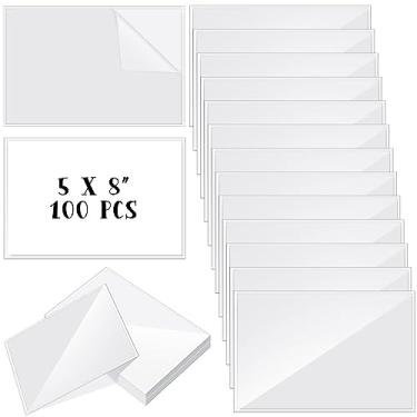 Imagem de Seajan Pacote com 100 bolsos autoadesivos para exibição, capas de papel transparentes para comunicação de parede e porta, folhas adesivas de plástico tamanho carta (12 x 20 cm)