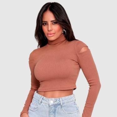 Imagem de Cropped Blusa Feminina Cacharrel Gola Alta Manga Longa - Swiss Boutiqu