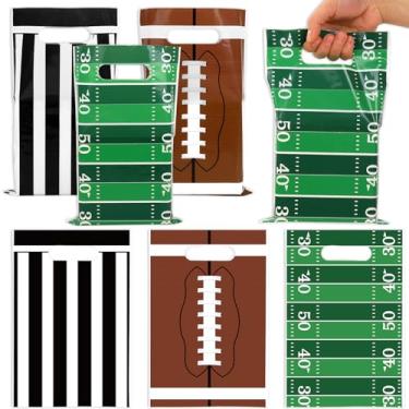 Imagem de JarThenaAMCS 50 peças de sacos de lembrancinha de festa de futebol com alças verde marrom plástico doces doces sacos para eventos esportivos, aniversário, chá de bebê