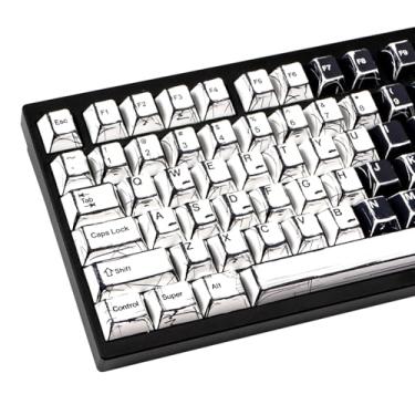 Imagem de GEKUCAP Teclas com tema de mangá preto e branco, 136 teclas, conjunto de teclas personalizadas PBT com sublimação de tinta, teclas de teclado Cherry Profile para teclado mecânico 60% 65% 70% 75% 100%