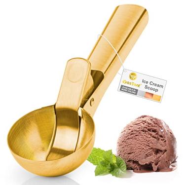 Imagem de YasTant Colher de Sorvete Grande Premium com Gatilho de Ao Inoxidvel, Resistente, Lavvel na Lava-Louas, Perfeita para Iogurte Congelado, Gelatos, Sundaes, Ouro Grande