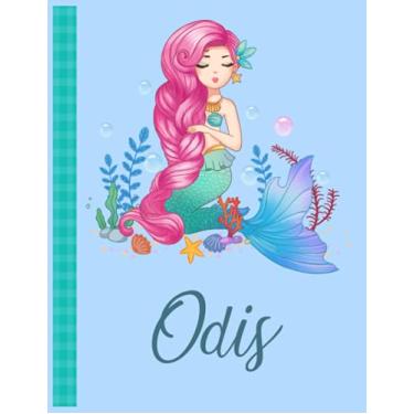 Imagem de Odis: Personalized Mermaid Handwriting Notebook Blue Color With Blue Name Large Size 8.5'' x 11'' x 115 Pages White Paper Blank Journal Gifts for Kids - Baby and Students